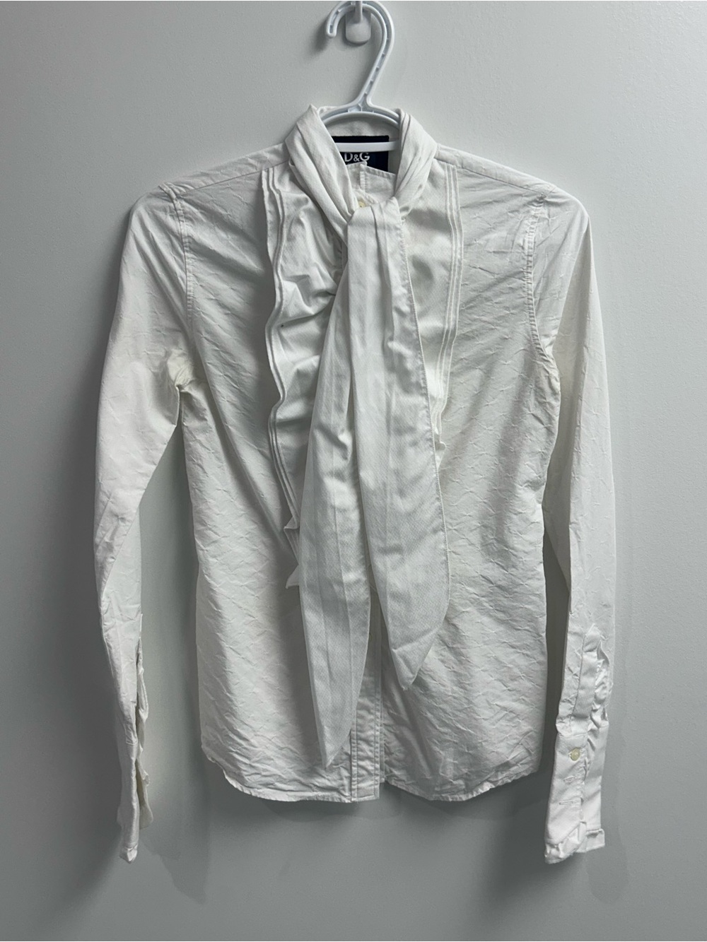 D&G White Ruffled Tie-Neck Shirt
